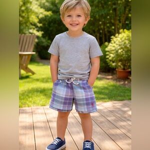 Polo by Ralph Lauren Purple Plaid Kids Swim Shorts with Red Pony